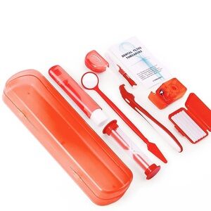 NEW - Portable Dental Floss Threader & Oral Care Kit - Red Travel Set